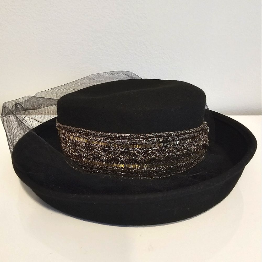 Vintage Bollman Black Wool Felt Church Derby Hat